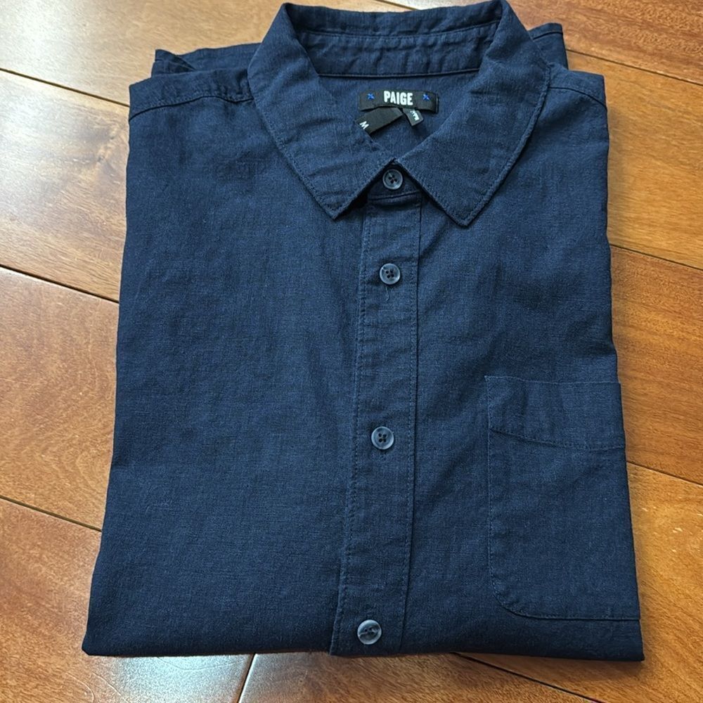 PAIGE Navy Blue Casual Button-Down Shirt